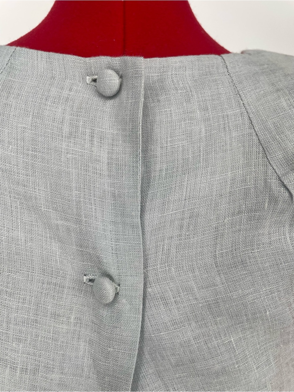 100% Linen 80s Slate Gray Blue 2 Piece Skirt Set Cottagecore Floral Embroidery - Picture 6 of 14